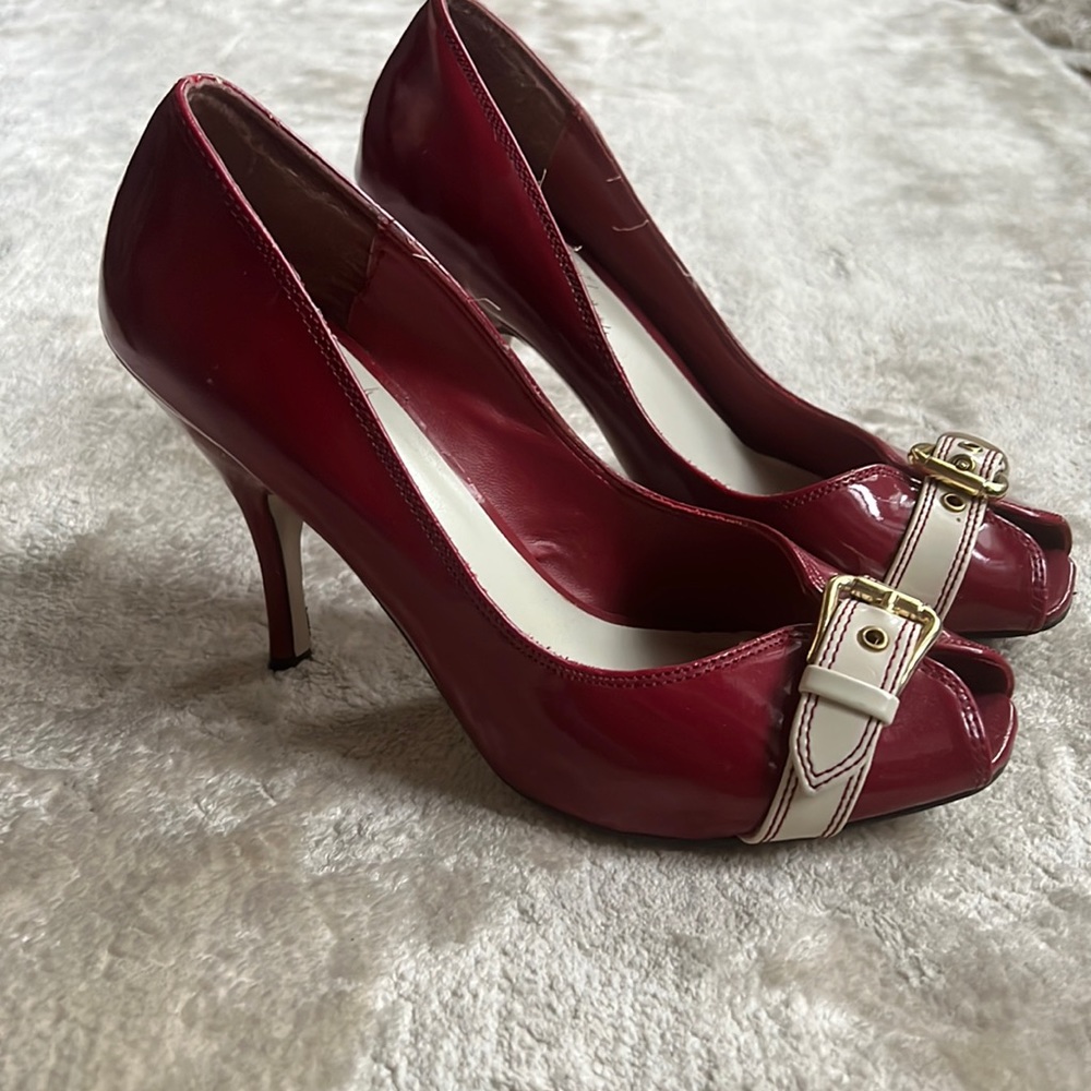 Patent Red Peep-toe Heels Retro